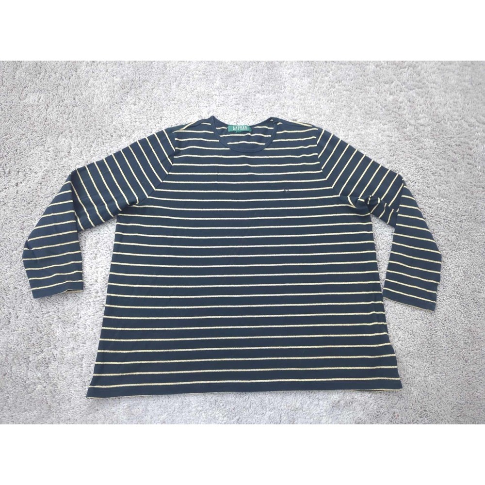 Lauren Ralph Lauren Shirt Womens 2X PLUS Black Metallic Gold Striped Long Sleeve